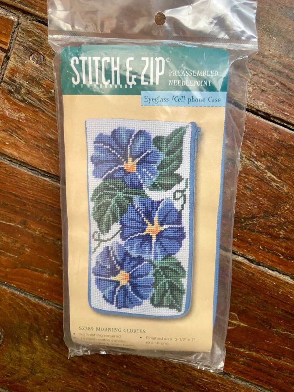 Stitch & Zip Needlepoint Eyeglass Case Kit SZ389 Morning Glories Alice Peterson